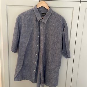 Neiman Marcus brand navy linen shirt sleeve shirt